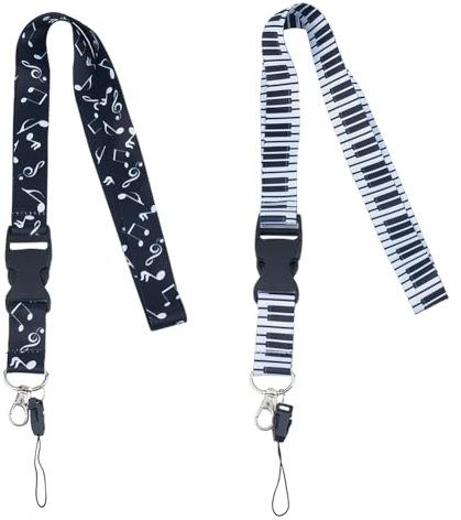 Hobbspring 2 Farben Musiknoten Lanyard Klaviertasten Lanyard Abnehmbarer Schlüsselkartenhalter Lanyard Halsband mit Schnellverschluss und Haken für Autoschlüssel Pfeife Schlüsselanhänger Brieftasche