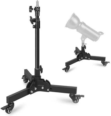 MSKIRA Heavy Duty Light Stand with Casters, 23.8-32.9 Removable Foldable Floor Rolling Stand for Low-angle/Tabletop Shooting, 2.74ft Max Height Photography Stand