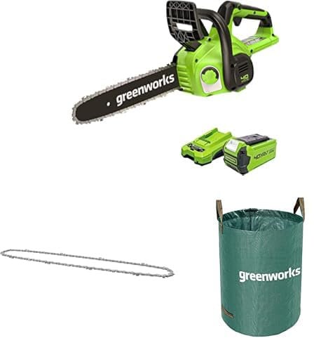 Greenworks Motosega a Batteria, Lunghezza Barra 12 Pollice (30cm),Batteria 40V 2Ah e Caricabatterie + GreenWorks 30cm Catena + Greenworks Sacco da giardinaggio da 120l