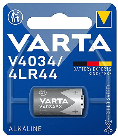Pila alcalina 6V V4034PX/4LR44, diámetro 13mm, Altura 25,2mm, Ideal para Dispositivos electrónicos y Juguetes.