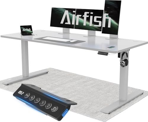 Airfish Höhenverstellbarer Schreibtisch 160x70cm mit USB-Buchse, Schreibtisch Höhenverstellbar Elektrisch mit Memory Funktion, 73-118cm,Grau