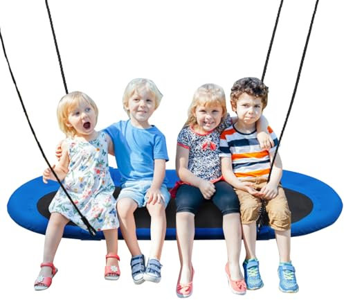 Maxmass 60 inch/150cm Kids Nest Swing, 150kg Weight Capacity Children Tree Swing Seat with Adjustable Hanging Ropes, Indoor Outdoor Platform Swing Chair for Porch Garden Backyard Park (Blue)