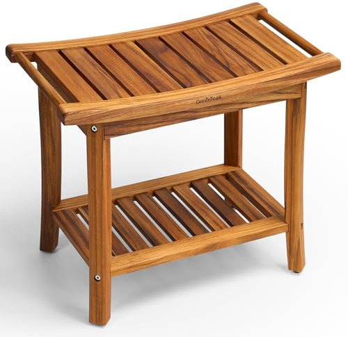 GREENTEAK Banco de ducha prémium de 22 pulgadas con asas para baño
