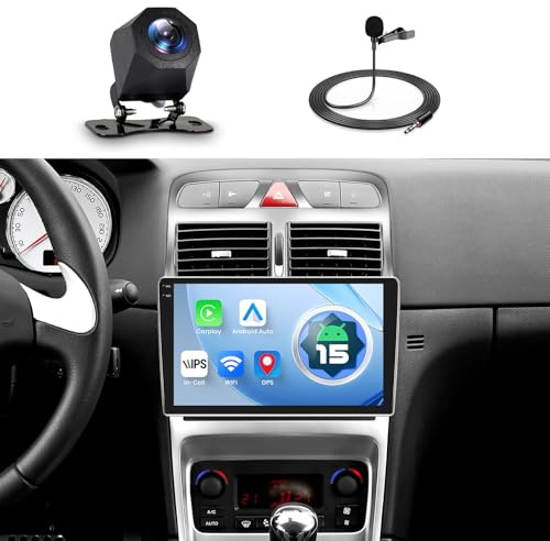 Radio de Coche 4+128GB para Peugeot 307 (2002-2013), Android 15 Radio de Coche con Pantalla Táctil In-Cell de 9 Pulgadas 720 * 1280P, CarPlay Android Auto FM Bluetooth WiFi