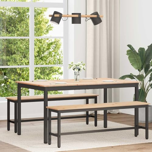 toolkix Esstisch Natur Massives Kiefernholz 150 x 90 x 75 cm mit Metallgestell, Massivholztisch für Esszimmer Küche Wohnzimmer, Moderner Küchentisch, Platzsparend, Rustikal Industrial Stil