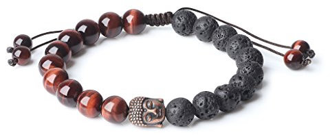 COAI Geschenkideen Unisex Edelstein Armband aus Vulkangestein und Rotem Tigerauge mit Buddha Charm