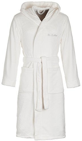 Di Vadini Unisex Herren Damen Bademantel Florenz mit Kapuze I Morgenmantel flauschig I Nachtwäsche aus edler Mikrofaser Farbe: Ivory Gr. L