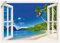 ARTland Wanddeko Wandtattoo selbstklebende Vinylfolie 100x70 cm Fensterblick Karibik Südsee Strand Meer Insel Palmen Meerblick S9IB