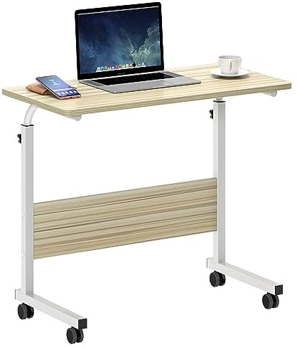 SogesHome Table d'ordinateur portable réglable en hauteur avec roulettes, table d'ordinateur mobile/table d'appoint pour canapé, lit ou bureau, petit bureau pour le bureau à domicile, le travail assis