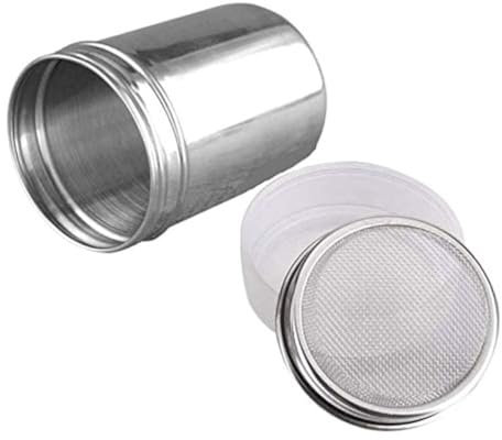 LASSUM - Zuccheriera in polvere con rete fine e coperchio in plastica, in acciaio inox, per glassa, zucchero in polvere, farina di cacao, setaccio per caffè