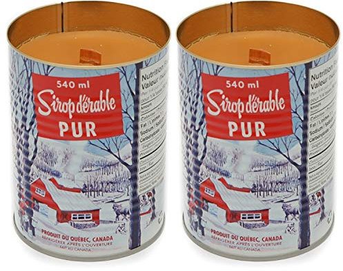 MapleFarm - 2 bougies parfumées au sirop d'érable en boîte traditionnelle canadienne. Mèche en bois. Maple syrup candle.