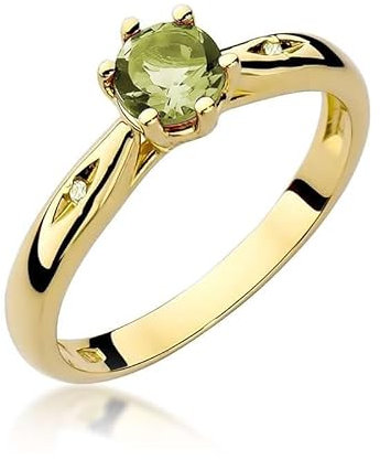 Damen Ring 585 14k Gold Gelbgold echt Peridot Edelstein Diamanten Brillanten