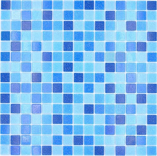 Carreau de mosaïque en verre Classic Mix Bleu 5F Collée Papier - pour Piscine