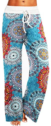 iniber Women's Floral Wide Leg Pajama Pants Casual Yoga Palazzo Drawstring Loose Trousers