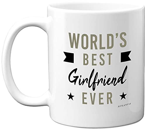 Anniversary Mugs for Her - Worlds Best Girlfriend Ever Mug - Girlfriends Birthday Gifts, Valentines Day Present, Gift Ideas for Women, 11oz Ceramic Dishwasher Microwave Safe Coffee Mugs Cup