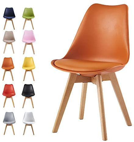 mcc direct Dining Chairs Wooden Legs Soft Cushion Pad Stylish DELUXE Retro Lounge Dining Office EVA (Orange)