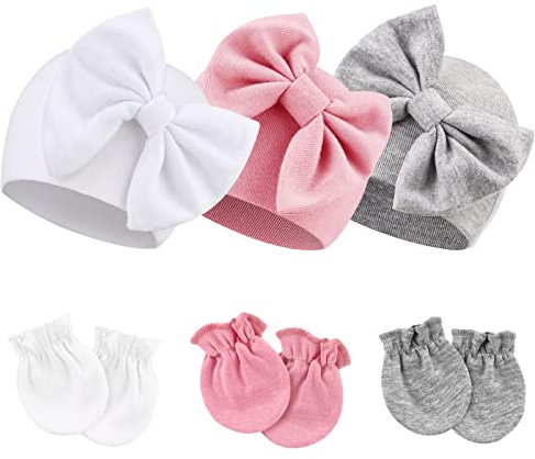 DRESHOW Neugeborenes Baby Mütze Hut und Handschuhe Set Beanie Bekleidung Unisex Infant Hut Kindergarten Mütze Baby Jungen Mädchen 0-6 Monate