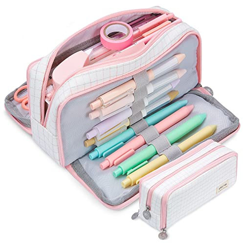 KUNQUN Großes Federmäppchen, 3-Fach Mäppchen Federmappe mit Großer Kapazität, Tragbare Büro Schreibwaren Organizer Stift Etui Niedliche Federtasche für Jungen Mädchen Schule Teenager