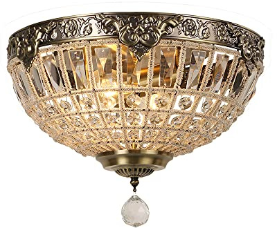 FIRVRE 2-flammiger Kristall Kronleuchter Deckenlampe, Royal Empire Stil Retro Vintage für Wohnzimmer Schlafzimmer Esszimmer Kirche Hotel