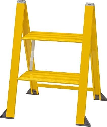 W.Steps Vikingstep Midi 728602 Yellow Aluminium Step Ladder, 480 mm High, Maximum Load 150 kg, Compact Aluminium Folding Step Ladder with 2 Steps, Only 35 mm Wide,