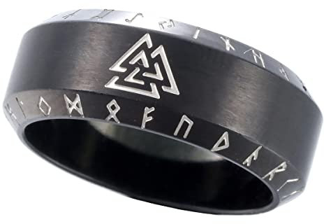 ZMY Home Nordische Mythologie Ring Wikinger Symbol Runen Odin Valknut Ring Edelstahl Schmuck Schwarz Ringe (10)