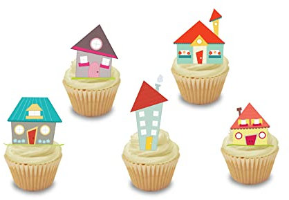 24 edible PRE CUT Houses house home style kids childrens party decorations Wafer Paper Cupcake Fairy Cake Toppers