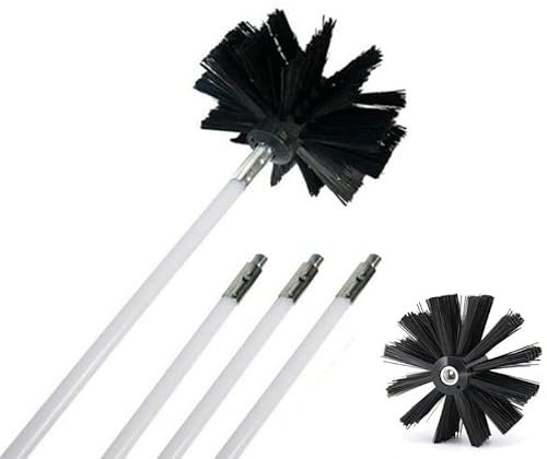 URPIZY Schornstein-Reinigungs-Set, Nylon-Kehr-Ablauf-Set, Reinigungsbürste, Rotations-Schornstein-Bürsten-Set, 2 Stangen + 1 Bürstenkopf/4 Stangen + 2 Bürstenköpfe 61 cm