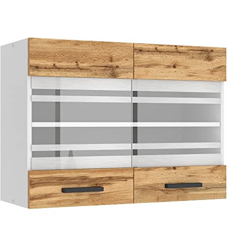 Belini Hängeschrank Küche, Küchenschränke SGW. Breite 80 cm. Oberschrank mit 2 Türen, Küchenhängeschränke, Wandschrank Hängend, Wotan-Eiche