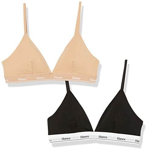 Hanes Paquete de sostén deportivo triangular para mujer, sujetador de algodón elástico transpirable, paquete de 2, Small