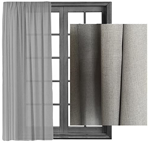 Cleanlevel EST 2016 2X Gardinen Vorhänge Kräuselband Gardine Vorhang - Leinenlook Blickdicht Schal Dekoschal 140x245cm halbtransparent Leinen Optik Universalband (2, Hellgrau)