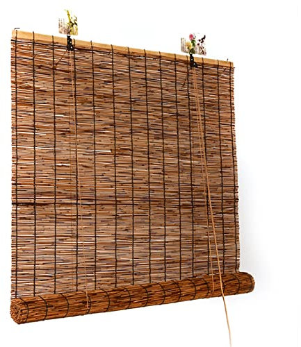 Zlovne Verdunklungsrollo Leicht zu Reinigen Bambusrollo Bambus Raffrollo,Seitenzugrollo mit Heber,UV-Schutz Sichtschutz Natürliche Schilf Vorhang für Schlafzimmer/Büro/Outdoor (W60xH130cm/24x51in)