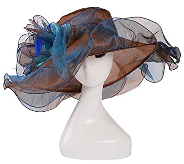 LUMoony Damenhut, Organza, Kirche, Fascinator, Hochzeit, Sonnenhüte, Tee, Party, Sonnenhut mit breiter Krempe, Fascinator mit großer Krempe