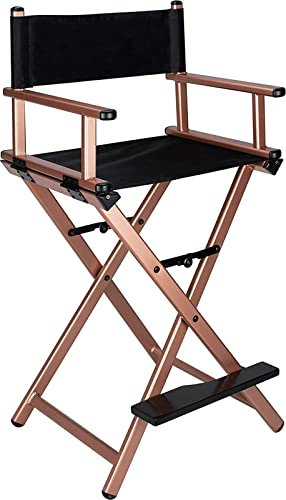 MIYUEWU Leichter Regiestuhl Camping, zusammenklappbarer Outdoor-Aluminium-Make-up-Stuhl Make-up-Stuhl Professioneller Maskenbildner-Stuhl-Unterstützung 300 lbs,Rose Gold