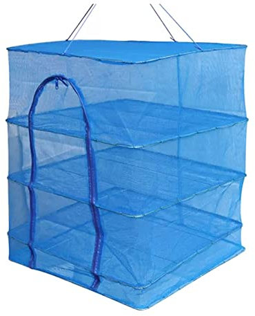 HHKTY 3 Lagen Hängend Trocknen Netz Faltbar Essen Dörrgerät Trocknen Gestell Gemüse Fisch Teller Gittergewebe Natürlich Trocken Essen Erhalten Lagerung Tragen Tasche(Size:50x50x65cm,Color:Blau)