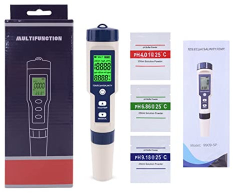 Joyeee Probador de calidad del agua, medidor de TDS/EC/PH 5 en 1, pantalla LCD con retroiluminación verde Probadores de agua para piscina Acuario Estanque Prueba de calidad del agua potable