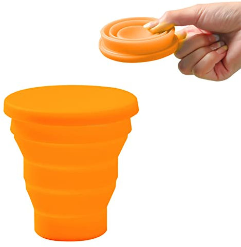 Faltbarer Reisebecher, Foldable Cup Silicone, Faltbare Tasse Silikon, Faltbarer Becher, Faltbecher, Klappbecher, Faltbarer Trinkbecher, Silikon Faltbar Becher, Faltbecher Camping (orange, 170 ml)