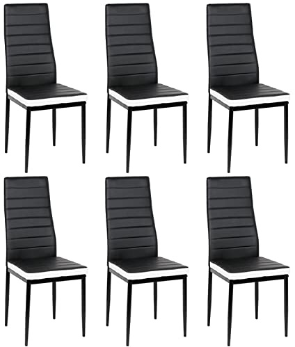 homewell Esszimmerstühle 6er Set, Ergonomisch Rücken mit Stahlrahmen, Modern PU-Leder Restaurantstühle, Einfaches und stilvolles Familienset (6, Schwarz und Weiß)