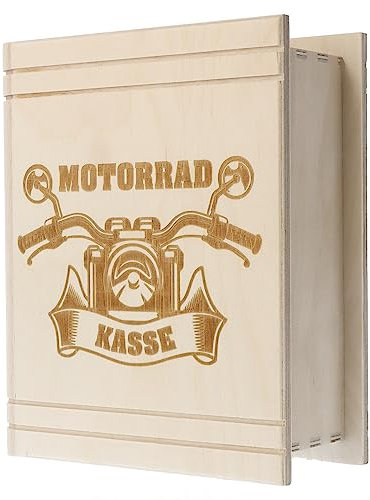Spruchreif | Spardose in Buchform mit Gravur | Holz-Spardose mit Gravur | Geldgeschenk | Buch-Spardose | Sparbüchse | Geschenke für Motorradfahrer | „Motorradkasse“