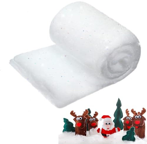 ZoneYan Weihnachten Schneedecken, Künstliche Schneedecke mit Glitzer, Kunstschnee Deko, Flauschig Schneewatte Decke für Weihnachtsbaum, Winter Display, Party Deko (2.6 x 7.8 Fuß)