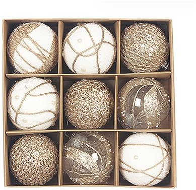 SYALEO 80mm/3.15 Christmas Ball Ornaments 9pcs Champagne Large Shatterproof Plastic Christmas Tree Decorations Hanging Baubles for Xmas Party