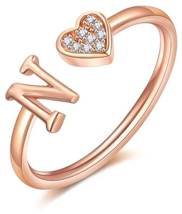FUNEIA Anelli Donna Oro Argento Anello Cuore con Iniziale Lettera Regolabili Anello con Nome Personalizzabile Anelli Sovrapponibili Bambina Ragazze anelli a Gioielli Regalo