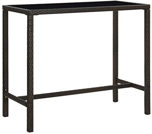 FIRBNUS Table de bar pour extérieur, marron, 130 x 60 x 110 cm, polyrotin en verre, table basse en verre, table de bistrot carrée, table de bar, table en rotin