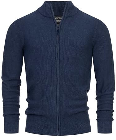 Indicode Herren INWestmoon Strickjacke mit Stehkragen | Fein-Strick Cardigan aus Baumwollgemisch Navy, L