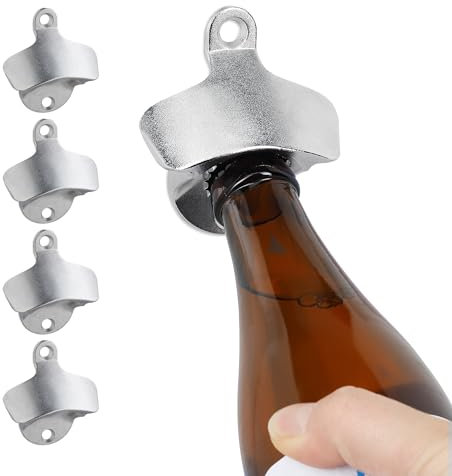 Relaxdays, Juego de 5 5 Abrebotellas de Pared, Abridores Cerveza Duraderos, Destapadores Metal para Tapitas a Presión, Bar, Plateado, 7,5 x 6,5 x 3 cm