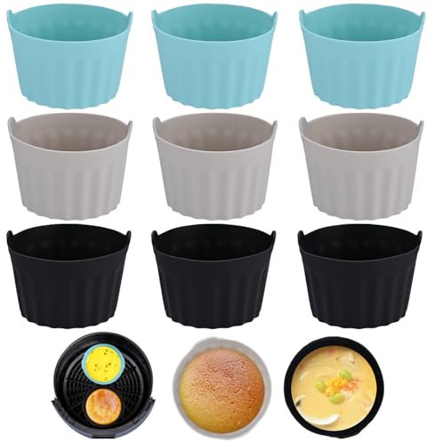 ISFORU Lot de 9 ramequins en silicone pour friteuse à air comprimé (bleu, gris et noir)