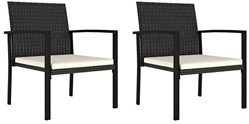 Gecheer Garten-Essstühle, 2er-Set aus PE-Rattan mit cremeweißen Sitzkissen, Stabiler Stahlrahmen, wetterbeständig, für Terrasse, Balkon und Outdoor-Essbereich geeignet