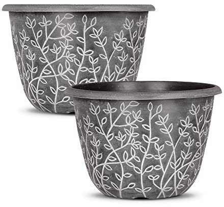 SG Traders Premium Plant Pots Suitable For Indoor Outdoor Use, Includes Flower Pots Designed To Enhance Space Stylish Indoor Plant Pots Durable Outdoor Planters for Garden (25cm-Black Brown - Pack 2)