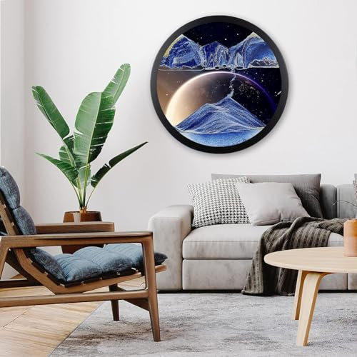 17.3''Peinture De Sable Qui Coule, Cadre De Sable En Mouvement, Image De Sable Dynamique, Cadre Sablier 3D En Verre Rond, Image D'art De Sable En Mouvement Pour Enfants, Garçons, Adultes Cadeaux ( Col
