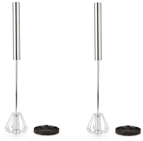 FALINGO Schneebesen Rührbesen Quirl Handrührer Milchaufschäumer zum Mixen & Rühren inkl. Standrack (2 Stück, Schwarz)