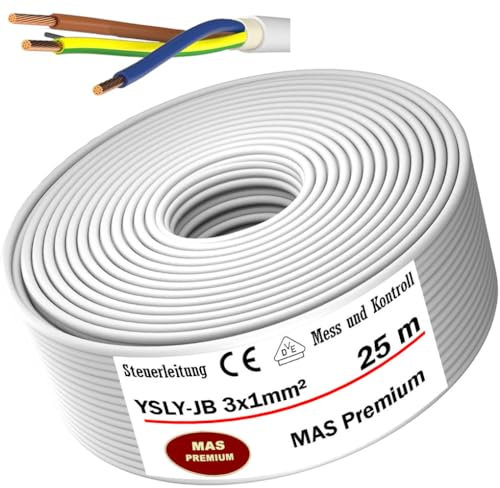 MAS Premium Von 5 bis 250 m YSLY-JB 3x1 mm² Flexibles Steuerkabel grau Verlege Kabel Mess-, Kontroll- und Regelungsleitung für Werkzeugmaschinen Steuerleitung (25m)